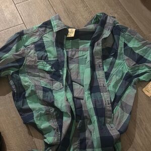 Men's Green and Blue Plaid Shirt